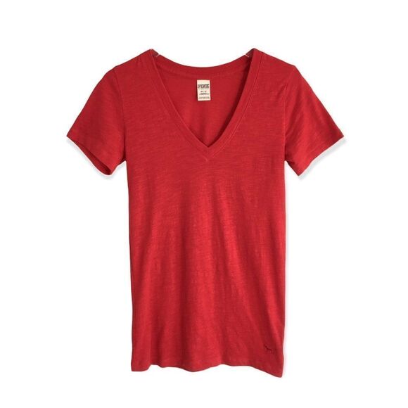 🔃Victoria's Secret PINK Red Short Sleeve Shirt - Picture 1 of 5